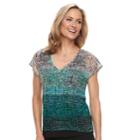 Women's Dana Buchman Print Layered Hem Top, Size: Large, Green