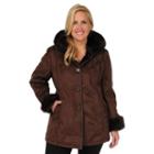Excelled, Plus Size Hooded Faux-suede Coat, Women's, Size: 1xl, Brown