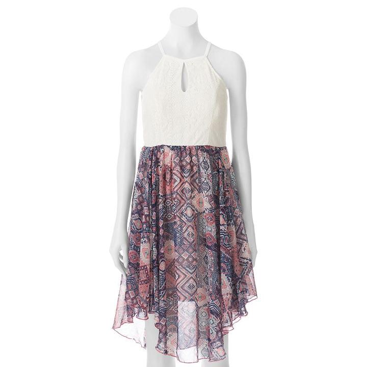 Almost Famous, Juniors' Lace & Print Halter Dress, Girl's, Size: Large, Yellow Oth