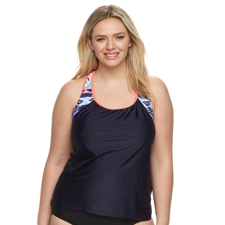 Plus Size Zeroxposur Racerback Mock-layer Tankini Top, Women's, Size: 16 W, Orange Oth