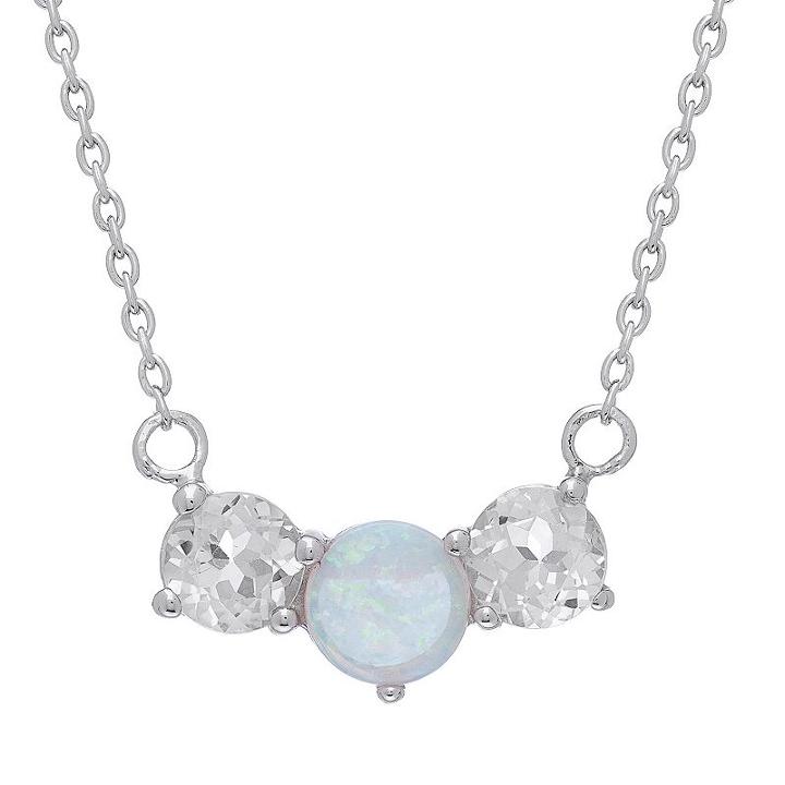 Sterling Silver Lab-created Opal And White Topaz 3-stone Necklace, Women's, Size: 18