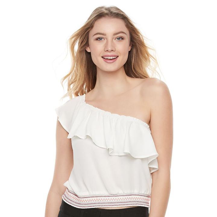Juniors' Candie's&reg; One Shoulder Crop Top, Girl's, Size: Small, White Oth