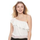 Juniors' Candie's&reg; One Shoulder Crop Top, Girl's, Size: Small, White Oth