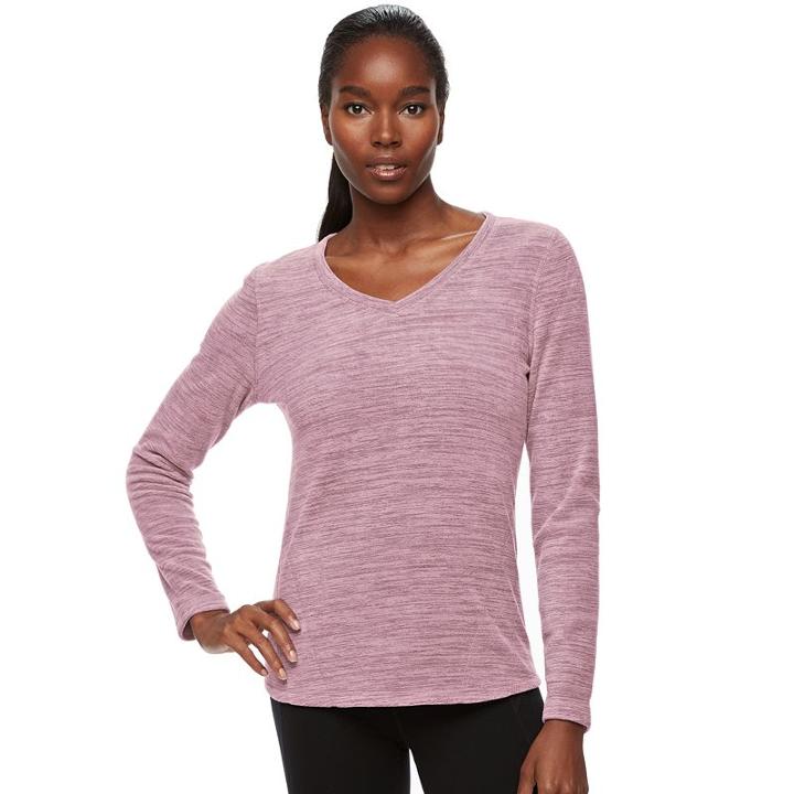 Women's Tek Gear&reg; Microfleece V-neck Tee, Size: Small, Dark Pink