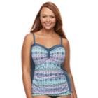 Plus Size Free Country Bust Enhancer Printed Bandeaukini Top, Women's, Size: 2xl, Med Grey