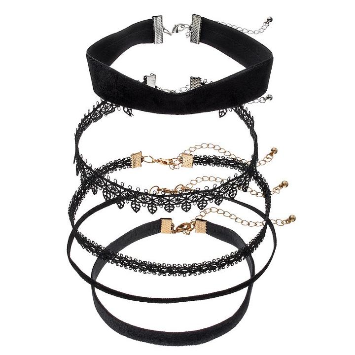 Mudd&reg; Lace & Velvet Choker Necklace Set, Women's, Black