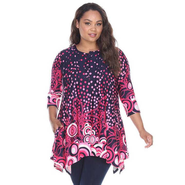 Plus Size White Mark Medallion Shark-bite Tunic, Women's, Size: 2xl, Blue (navy)
