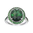 Siri Usa By Tjm Sterling Silver Simulated Green Quartz And Green Cubic Zirconia Oval Frame Ring, Women's, Size: 9