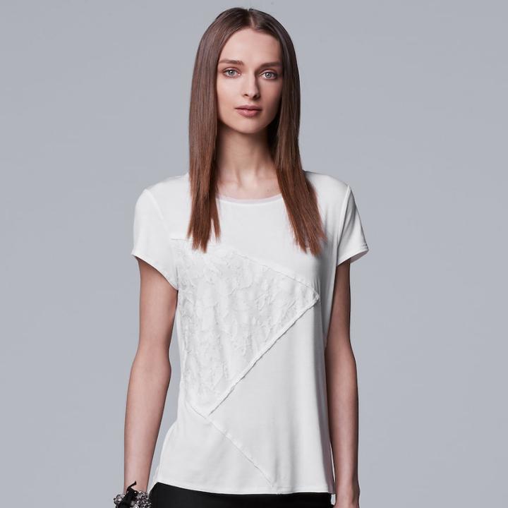 Women's Simply Vera Vera Wang Pieced Lace Inset Tee, Size: Xl, White