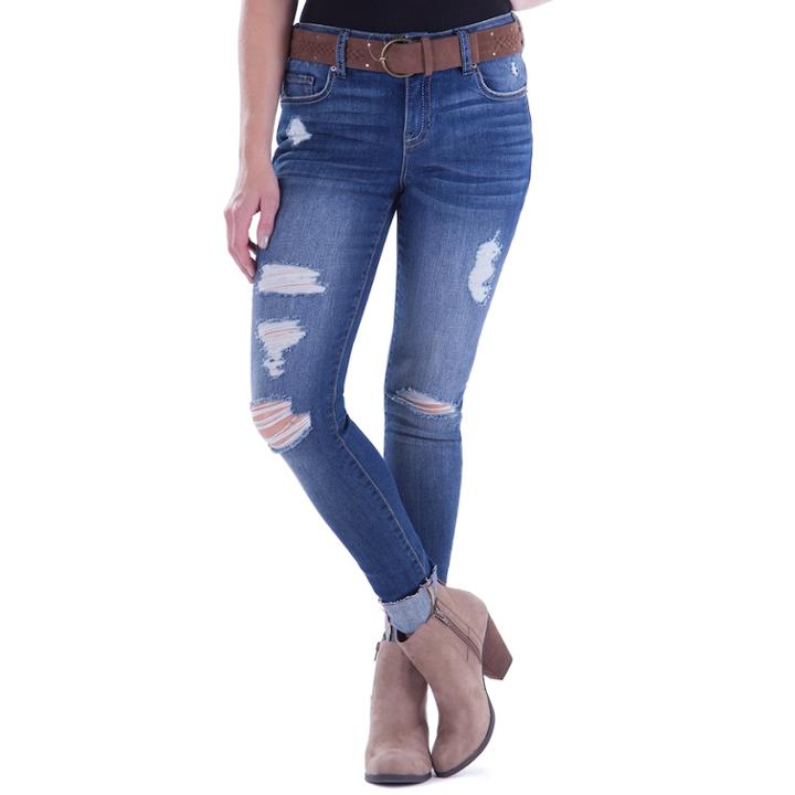 Juniors' Amethyst Ripped Girlfriend Skinny Jeans, Teens, Size: 5, Dark Blue