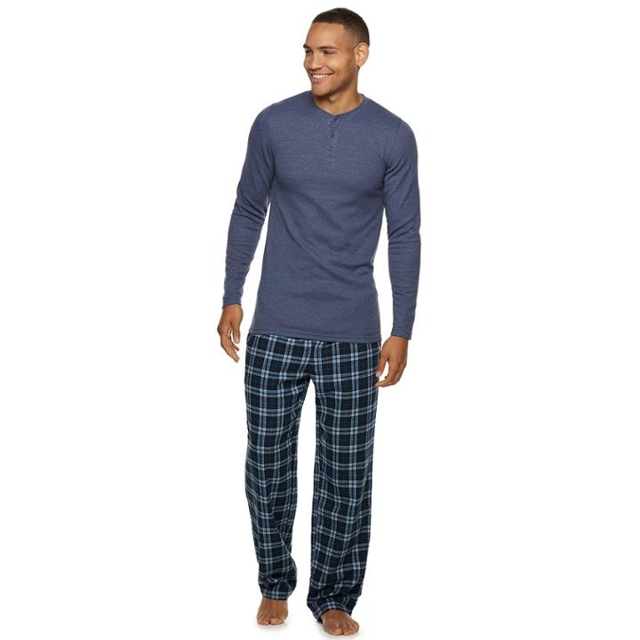 Men's Hanes Ultimate X-temp Waffle-weave Henley, Size: Large, Denim Blue Heather