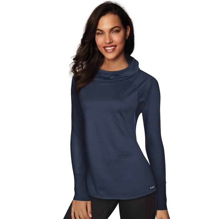 Women's Maidenform Sport Baselayer Funnel Neck Hooded Top, Size: Xlrg Av/rg, Blue (navy)
