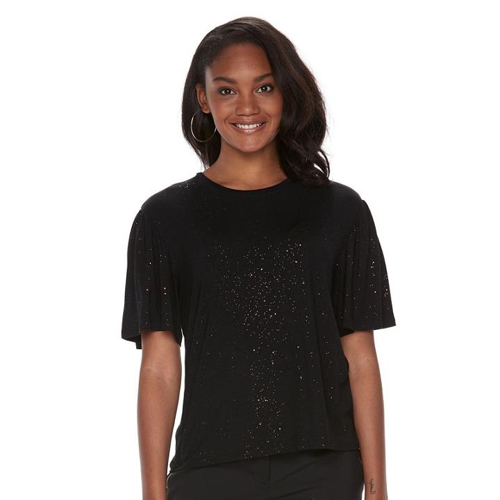Petite Apt. 9&reg; Glitter Elbow Sleeve Tee, Women's, Size: S Petite, Black
