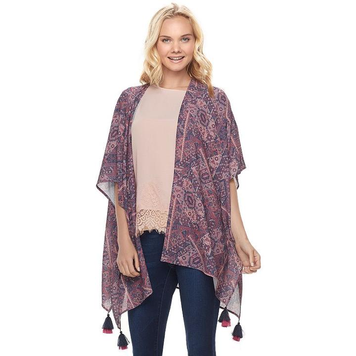Juniors' Mason & Belle Print Open Front Kimono, Teens, Size: Xl, Med Blue