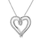 Two Hearts Forever One Sterling Silver 1/4-ct. T.w. Diamond Heart Pendant, Women's, Size: 18, White