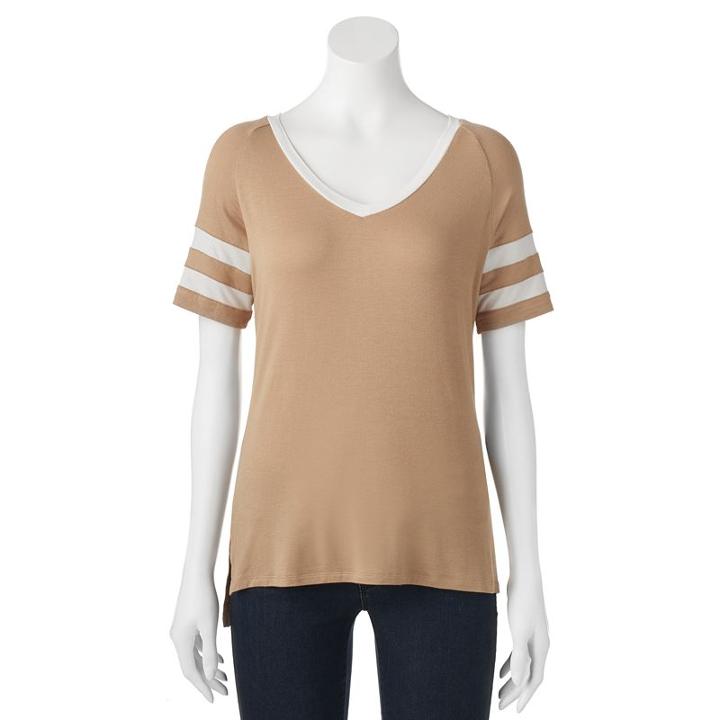 Juniors' Love, Fire Striped Sporty Tee, Teens, Size: Medium, Drk Yellow
