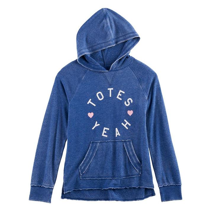 Girls 7-16 So&reg; Raw Edge Graphic Fleece-lined Hoodie, Size: 14, Blue (navy)