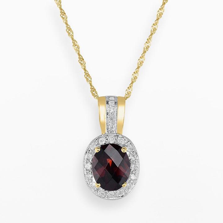 14k Gold Garnet And 3/10-ct. T.w. Diamond Halo Pendant, Women's, Size: 18, Green