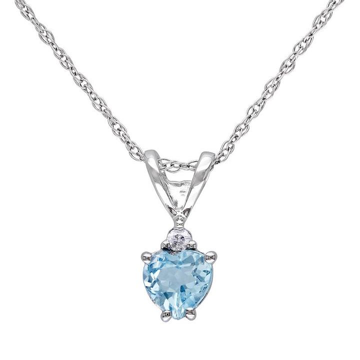 10k White Gold Sky Blue Topaz & 1/5 Carat T.w. Diamond Heart Pendant Necklace, Women's, Size: 18