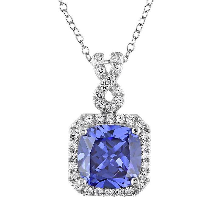Lab-created Tanzanite And Lab-created White Sapphire Sterling Silver Square Halo Pendant Necklace, Women's, Size: 18, Purple