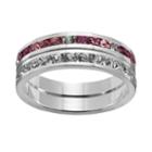 Traditions Silver-plated Swarovski Crystal Eternity Ring Set, Women's, Size: 9, Pink