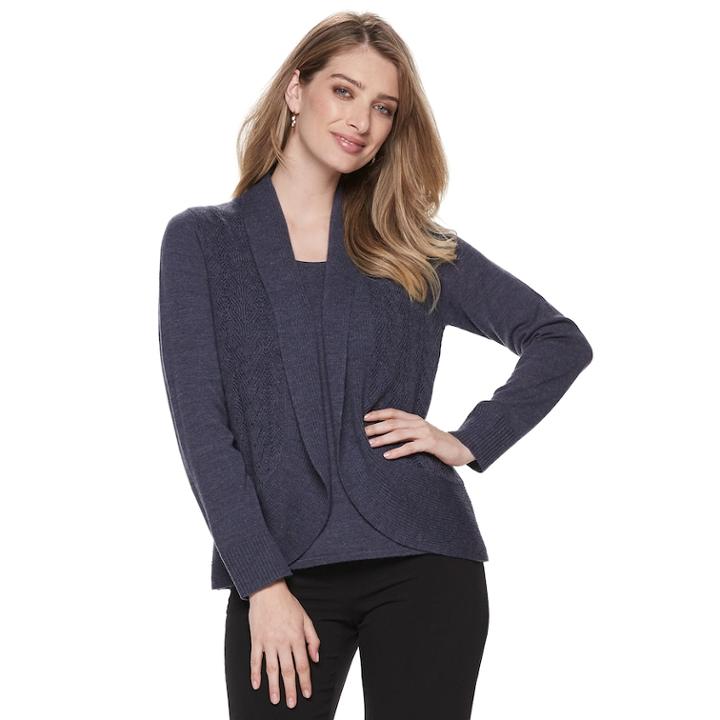 Petite Napa Valley Pointelle Long Sleeve Top, Women's, Size: M Petite, Blue (navy)