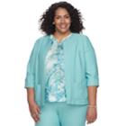 Plus Size Alfred Dunner Studio Embellished Open Front Jacket, Women's, Size: 20 W, Turquoise/blue (turq/aqua)