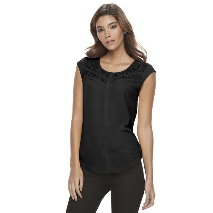Juniors' Candie's® Lace Cap Sleeve Top, Girl's, Size: Xl, Black