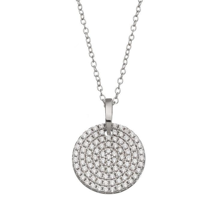 Qnotes Cubic Zirconia Sterling Silver Disc Pendant Necklace, Women's, Size: 18, White
