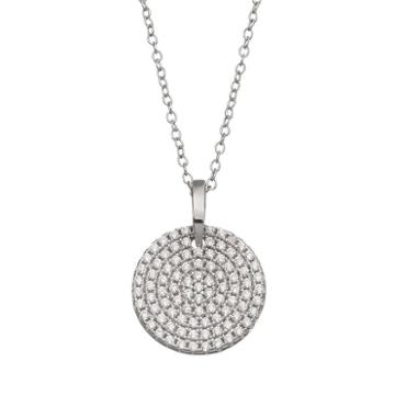 Qnotes Cubic Zirconia Sterling Silver Disc Pendant Necklace, Women's, Size: 18, White