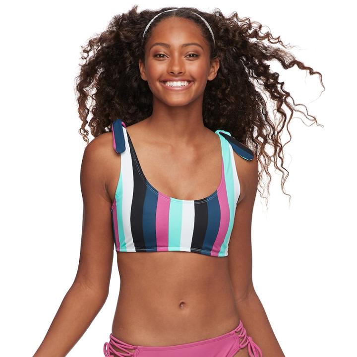 Mix And Match Striped Bralette Swim Top, Teens, Size: Medium, Blue