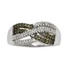 Sterling Silver 1/3-ct. T.w. Green & White Diamond Crisscross Ring, Women's, Size: 7