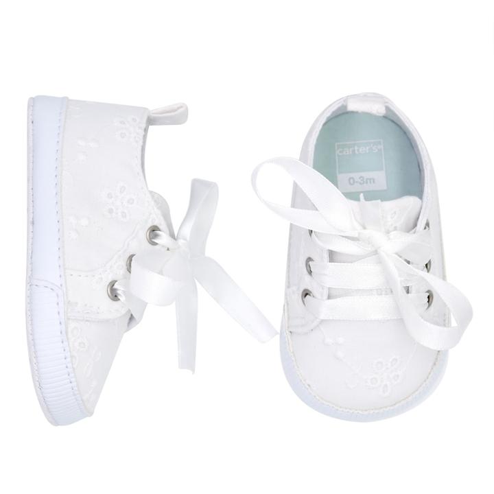 Baby Girl Carter's Eyelet Sneaker Crib Shoes, Size: 9-12 Months, White