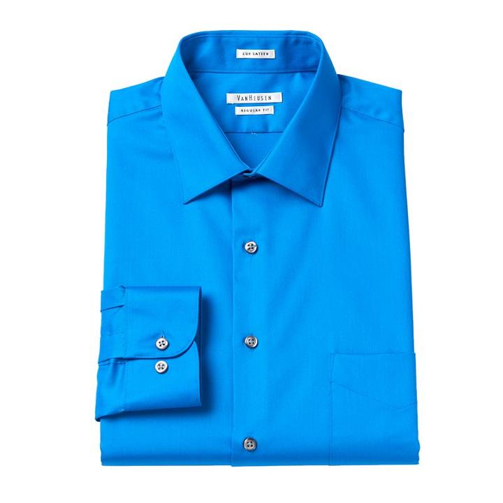 Men's Van Heusen Regular-fit Lux Sateen Dress Shirt, Size: 15.5-32/33, Blue Other