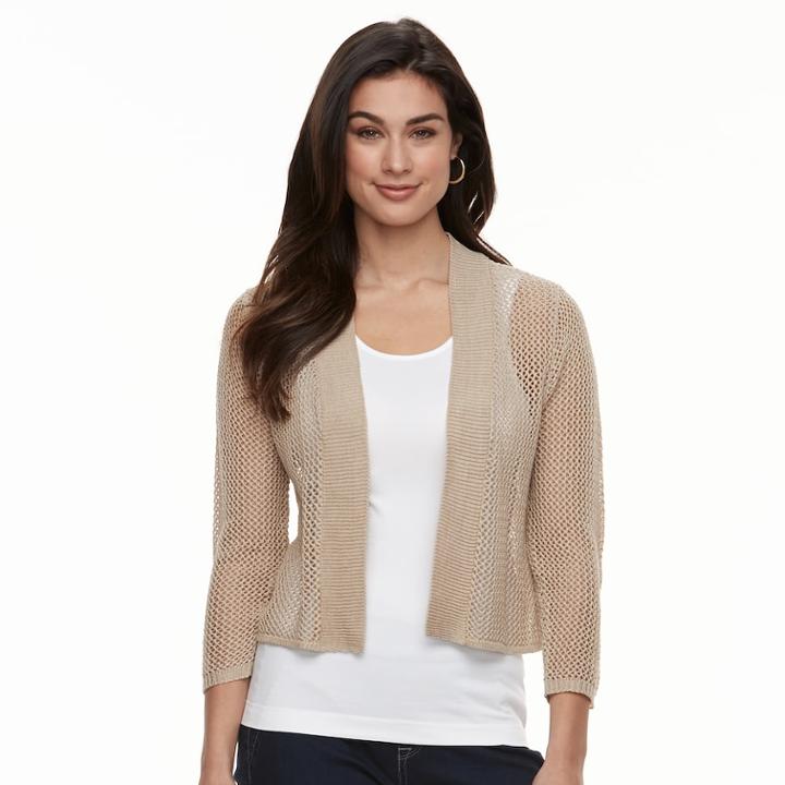 Women's Nina Leonard Crochet Bolero, Size: Large, Beige