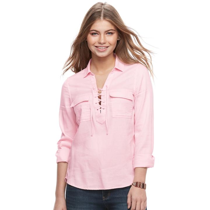 Juniors' So&reg; Lace-up Utility Top, Teens, Size: Xl, Light Pink