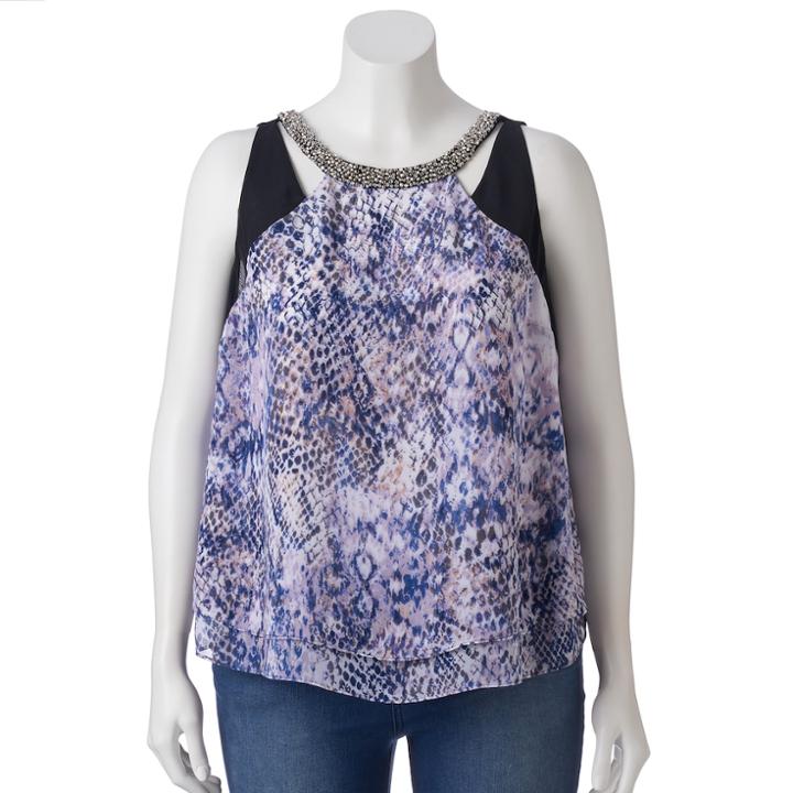 Plus Size Jennifer Lopez Snakeskin Chiffon Tank, Women's, Size: 3xl, Lt Purple