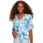 Juniors' About A Girl Printed Tie-front Shirt, Size: Medium, Blue