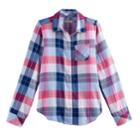 Girls 7-16 & Plus Size So&reg; Tie Front Plaid Button-down Shirt, Size: 7-8, Med Blue