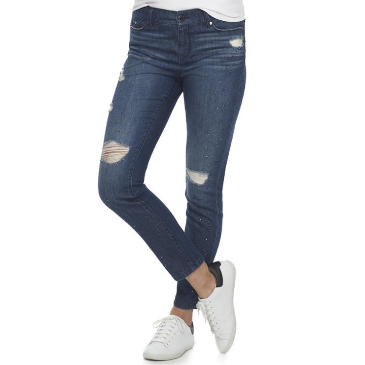 Women's Juicy Couture Rhinestone Destructed Skinny Jeans, Size: 12, Dark Blue