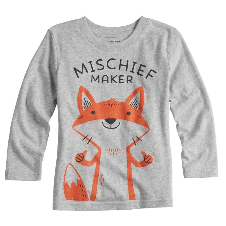 Toddler Boy Jumping Beans&reg; Mischief Maker Fox Long Sleeve Graphic Tee, Size: 3t, Light Grey