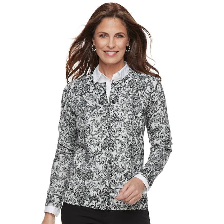 Women's Croft & Barrow Essential Cardigan Sweater, Size: Medium, Light Grey