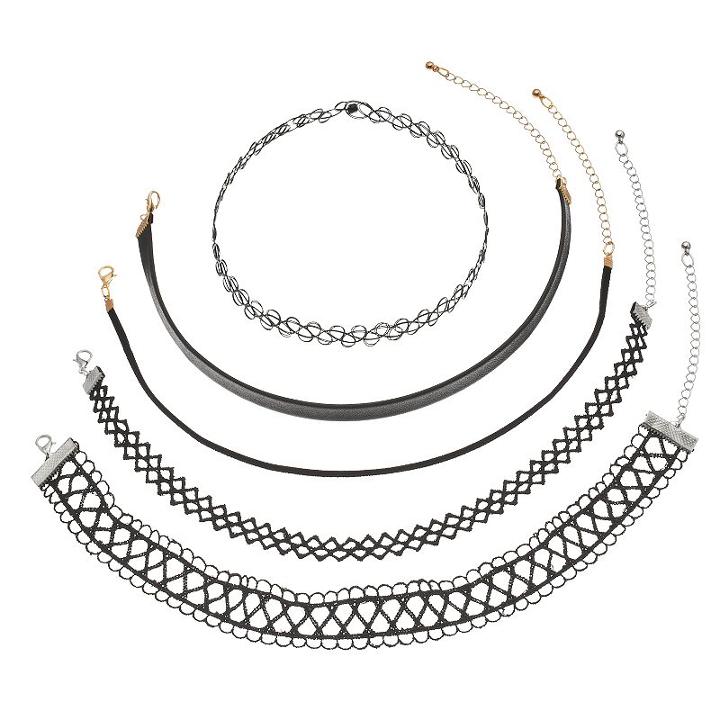 Mudd&reg; Tattoo, Lace & Faux Leather Choker Necklace Set, Women's, Black