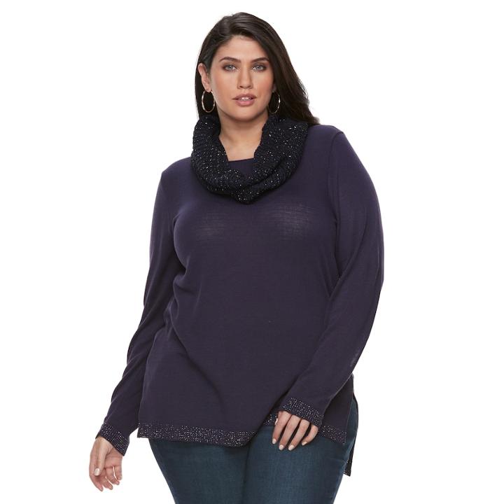 Plus Size Apt. 9&reg; Lurex Crewneck Infinity Scarf Tunic Sweater, Women's, Size: 1xl, Drk Yellow