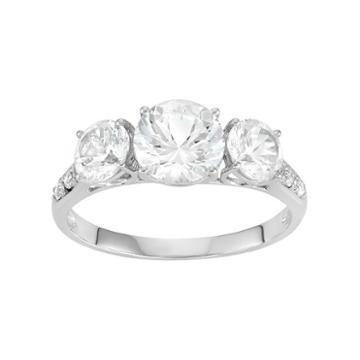 100 Facets Of Love 10k White Gold Lab-created White Sapphire 3-stone Engagement Ring, Women's, Size: 7