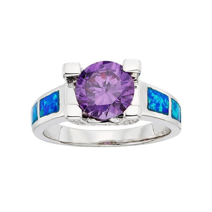 Cubic Zirconia & Lab-created Blue Opal Sterling Silver Ring, Women's, Size: 9, Multicolor