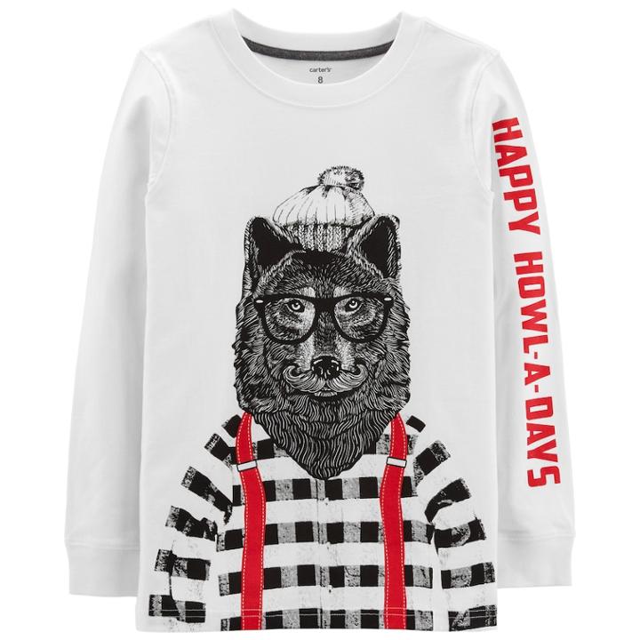 Boys 4-12 Carter's Wolf Happy Howl-a-days Graphic Tee, Size: 8, White