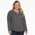 Plus Size Jennifer Lopez Embellished Crisscross Top, Women's, Size: 3xl, Grey (charcoal)