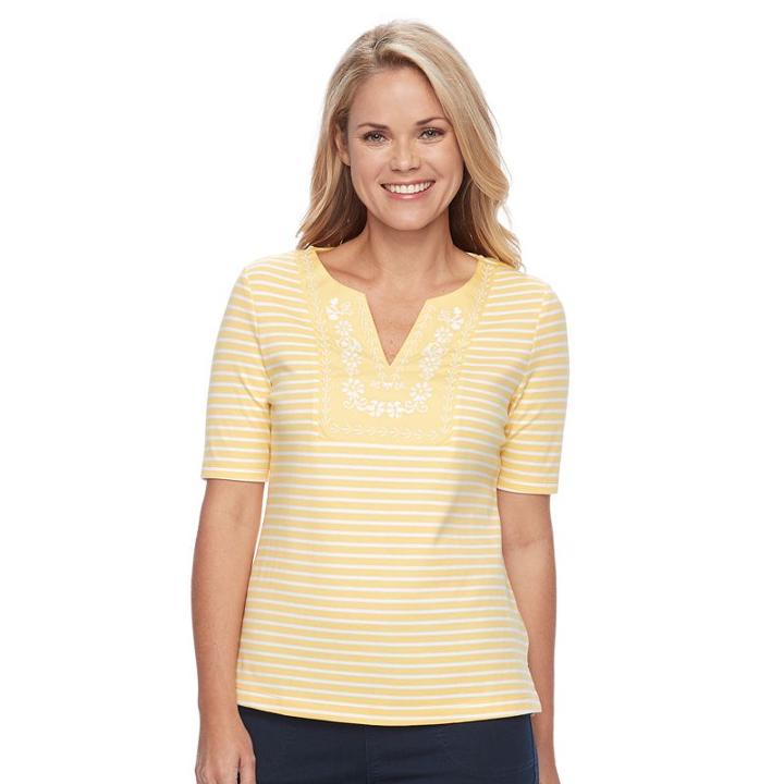 Petite Croft & Barrow&reg; Striped Embroidered Bib Top, Women's, Size: Xl Petite, Gold
