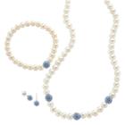 Pearlustre By Imperial Sterling Silver Freshwater Cultured Pearl & Crystal Jewelry Set, Women's, Size: 18, Blue